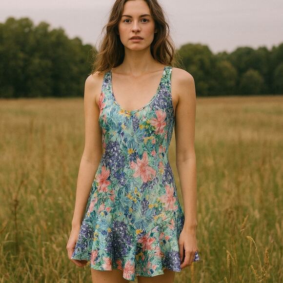Vintage 90s Bonjour Floral Satin Slip Chemise Nightie M/L - Picture 1 of 6